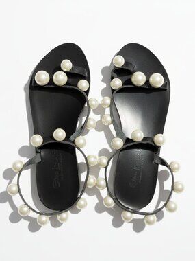Leather Pearl Embellished Sandals Size 7.5